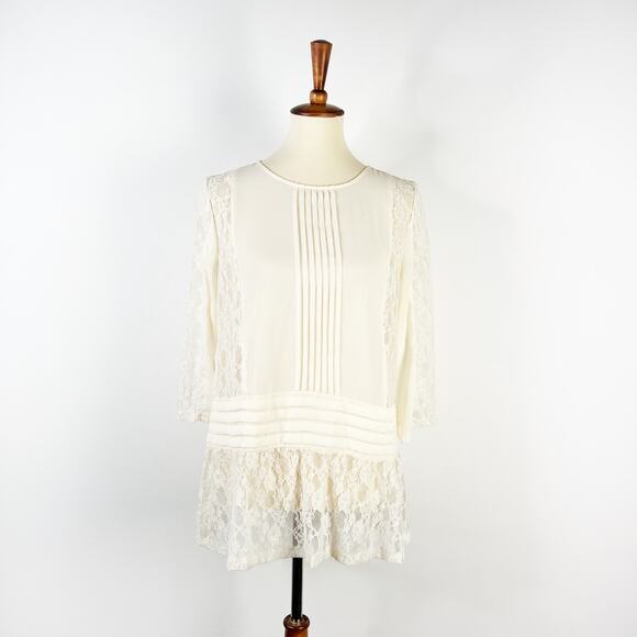 Vintage y2k white lace pleated drop waist top shirt blouse size small / medium - Picture 1 of 7